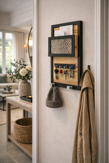 מתקן כניסה מעוצב מעץ וברזל