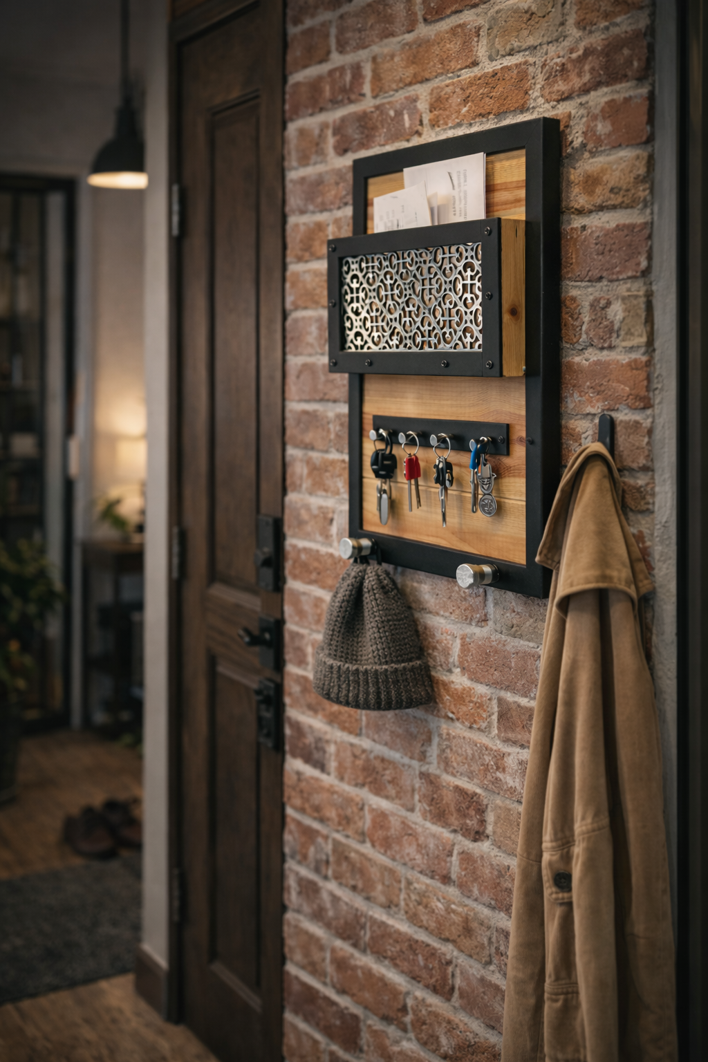 מתקן כניסה מעוצב מעץ וברזל