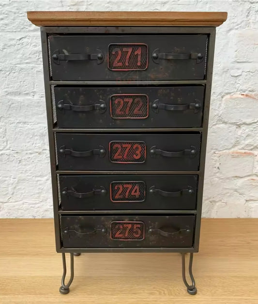 שידת וינטג' תעשייתית עתיקה – 5 מגירות של אופי