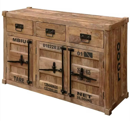 שידת קונטיינר מעץ שיטה – ניחוח של נמל, סטייל של יוקרה.