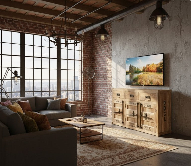 שידת קונטיינר מעץ שיטה – ניחוח של נמל, סטייל של יוקרה.